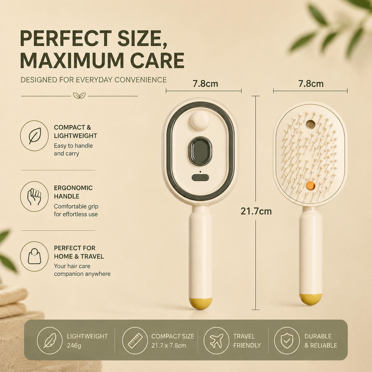 Rechargeable Hair Straightener Brush with Detangling Comb