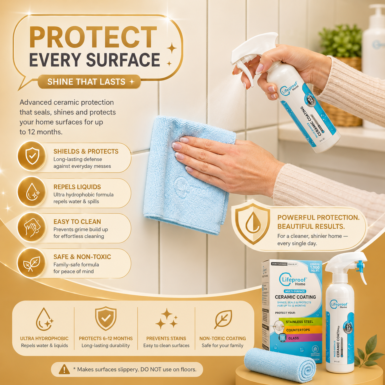 Home Multi-Surface Ceramic Coating Spray – Repels Water, Stains, Fingerprints & Grime